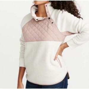 Abercrombie & Fitch assymetrical light pink and cream quilted fleece pullover SM